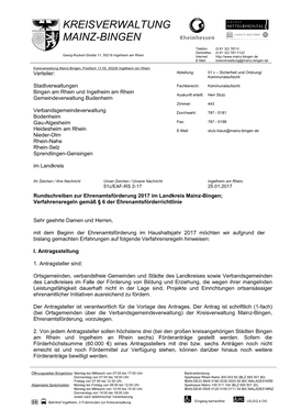 Kreisverwaltung Mainz-Bingen, Postfach 13 55, 55206 Ingelheim Am Rhein Verteiler: Abteilung: 51 C – Sicherheit Und Ordnung/ Kommunalaufsicht