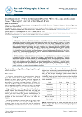 Investigation of Hydro-Metrological Disaster Affected Malpa and Mangti