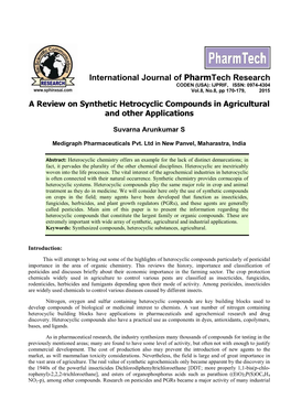 A Review on Synthetic Hetrocyclic Compounds in Agricultural and Other Applications