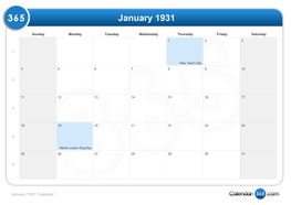 1931 Month Calendar