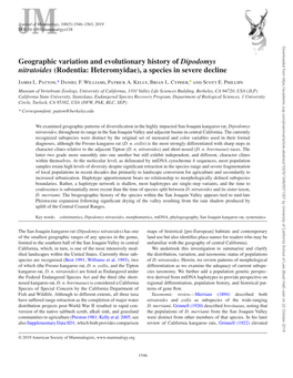 Geographic Variation and Evolutionary History of Dipodomys Nitratoides (Rodentia: Heteromyidae), a Species in Severe Decline