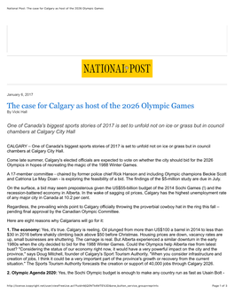 The Case for Calgary As Host of the 2026 Olympic Games