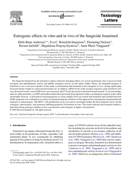 Estrogenic Effects in Vitro and in Vivo of the Fungicide Fenarimol Helle Raun Andersen A,∗, Eva C