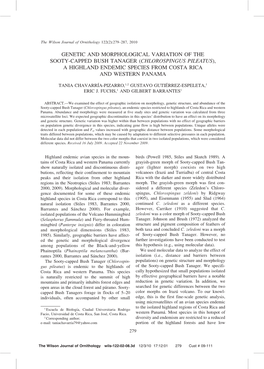 Genetic and Morphological Variation of the Sooty-Capped Bush Tanager (Chlorospingus Pileatus), a Highland Endemic Species from Costa Rica and Western Panama