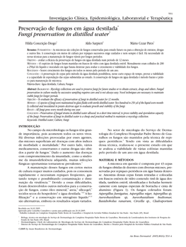 Fungi Preservation in Distilled Water* Preservação De Fungos Em Água