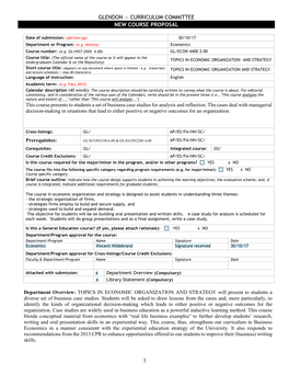 Glendon — Curriculum Committee New Course Proposal