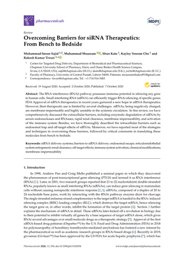 Overcoming Barriers for Sirna Therapeutics: from Bench to Bedside