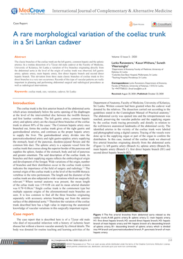 A Rare Morphological Variation of the Coeliac Trunk in a Sri Lankan Cadaver