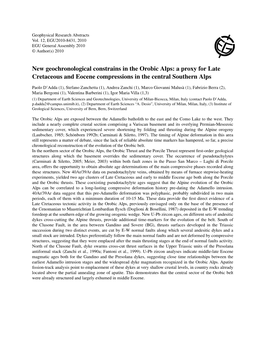 New Geochronological Constrains in the Orobic Alps: a Proxy for Late Cretaceous and Eocene Compressions in the Central Southern Alps