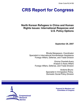 North Korean Refugees in China and Human Rights Issues: International Response and U.S
