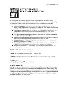 City of Syracuse Public Art Application