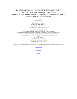 Florida Keys National Marine Sanctuary Water Quality Protection Plan Coral Reef and Hardbottom Monitoring Project Annual Report (10/1/95-9/30/96)