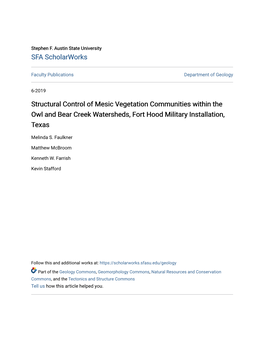 Structural Control of Mesic Vegetation Communities Within the Owl and Bear Creek Watersheds, Fort Hood Military Installation, Texas