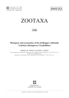 Zootaxa, Phylogeny and Systematics of the Leafhopper Subfamily