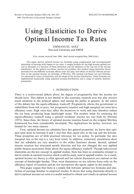 Using Elasticities to Derive Optimal Income Tax Rates