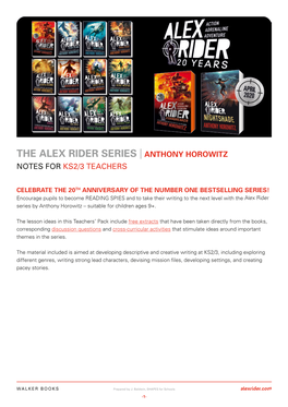 The Alex Rider Series | Anthony Horowitz Notes for Ks2/3 Teachers