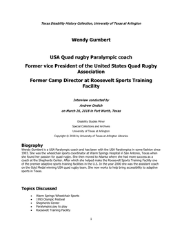 Wendy Gumbert USA Quad Rugby Paralympic Coach Former Vice