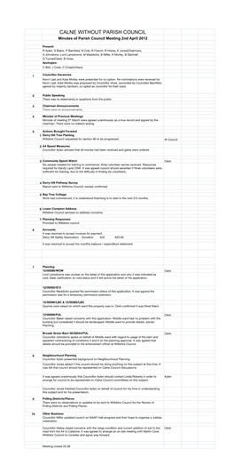 CALNE WITHOUT PARISH COUNCIL Minutes of Parish Council Meeting 2Nd April 2012