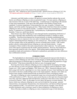 Offspring Sex Ratios in Parasitoid Wasps