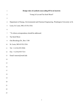 Design Rules of Synthetic Non-Coding Rnas in Bacteria Young Je Lee And