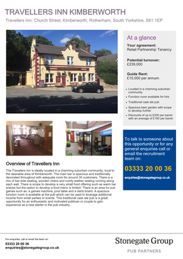 TRAVELLERS INN KIMBERWORTH Travellers Inn, Church Street, Kimberworth, Rotherham, South Yorkshire, S61 1EP