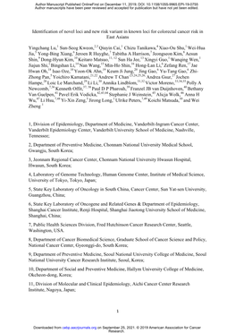 Identification of Novel Loci and New Risk Variant in Known Loci for Colorectal Cancer Risk in East Asians