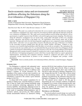 Socio-Economic Status and Environmental Problems Affecting the Fishermen Along the River… ______Mixing Both Quantitative and Quantitative Data [12]