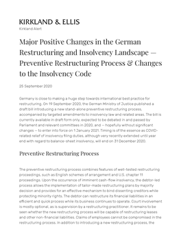 Preventive Restructuring Process & Changes T