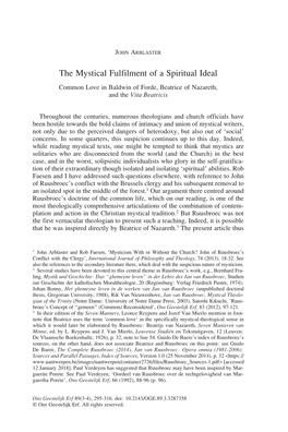 The Mystical Fulfilment of a Spiritual Ideal Common Love in Baldwin of Forde, Beatrice of Nazareth, and the Vita Beatricis