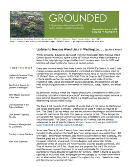 GROUNDED a Quarterly Publication of WSUE Grant-Adams Master Gardeners Newsletter March 2020 Volume 9 Number 1