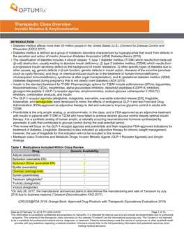 Therapeutic Class Overview Therapeuticincretin Mimeticsclass Overview & Amylinomimetics