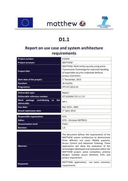 D1.1: Report on Use Case and System Architecture