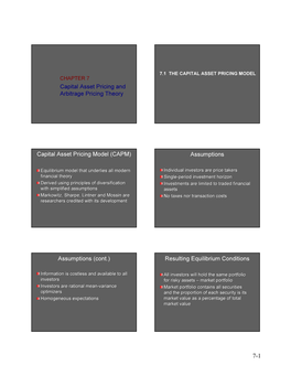 CHAPTER 7 Capital Asset Pricing and Arbitrage Pricing Theory