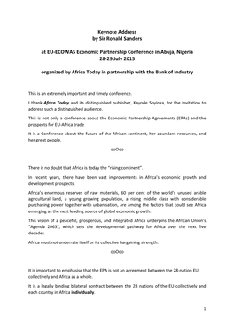 ECOWAS Economic Partnership Conference in Abuja, Nigeria 28-29 July 2015