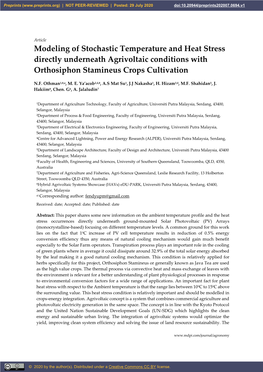 Modeling of Stochastic Temperature and Heat Stress Directly Underneath Agrivoltaic Conditions with Orthosiphon Stamineus Crops Cultivation