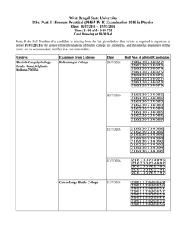 West Bengal State University B.Sc. Part II Honours