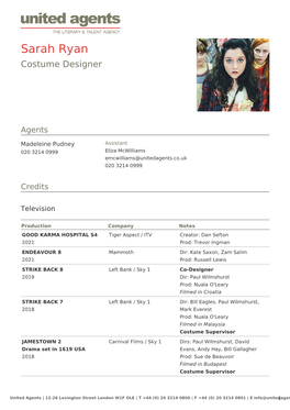 Sarah Ryan Costume Designer
