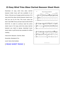 15 Easy Wind Trios Oboe Clarinet Bassoon Sheet Music