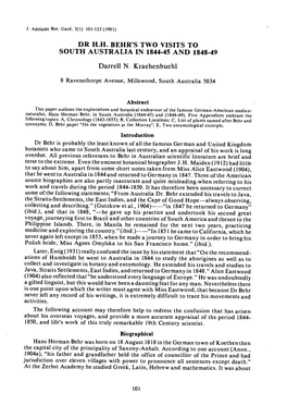 DR H.H. BEHR's TWO VISITS to SOUTH AUSTRALIA in 1844-45 and 1848-49 Darrell N