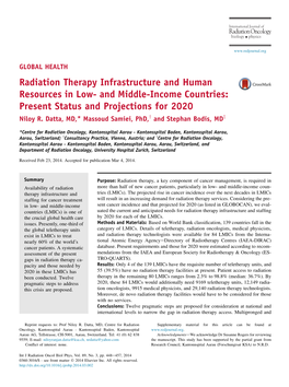 Radiation Therapy Infrastructure and Human Resources in Low- and Middle-Income Countries: Present Status and Projections for 2020 Niloy R