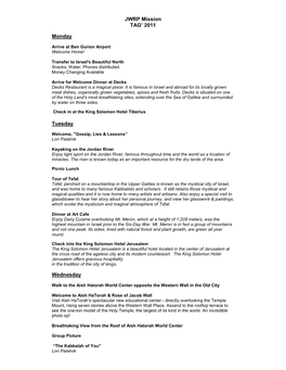 JWRP Mission TAG' 2011 Monday Tuesday Wednesday