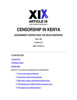 Censorship in Kenya Government Critics Face the Death Sentence