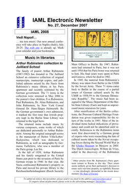 IAML Newsletter N° 27, December 2007