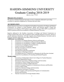 HARDIN-SIMMONS UNIVERSITY Graduate Catalog 2018-2019 Effective June 1, 2018