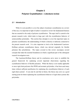 Chapter 2 Polymer Crystallization – Literature Review