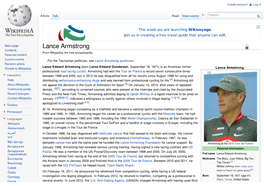 Lance Armstrong Contents from Wikipedia, the Free Encyclopedia Featured Content Current Events for the Tasmanian Politician, See Lance Armstrong (Politician)