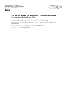 Early Jurassic Climate and Atmospheric CO 2 Concentration in the Sichuan Paleobasin, Southwest China