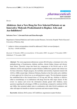 Aliskiren: Just a New Drug for Few Selected Patients Or an Innovative Molecule Predestinated to Replace Arbs and Ace-Inhibitors?