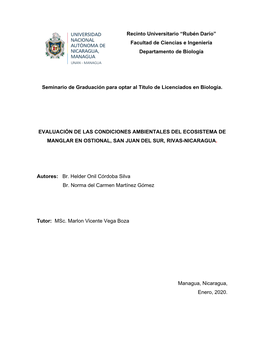 Recinto Universitario “Rubén Darío” Facultad De Ciencias E Ingeniería Departamento De Biología