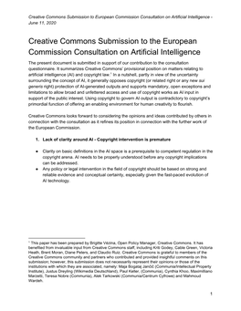 Creative Commons Submission to the European Commission Consultation on Artificial Intelligence